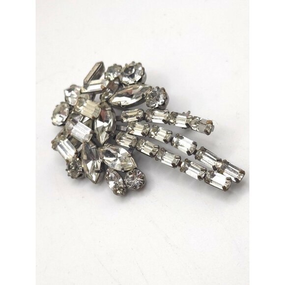 Rare Unsigned Sherman Clear Rhinestone Waterfall Brooch Vintage 1950s 3" - Picture 5 of 9